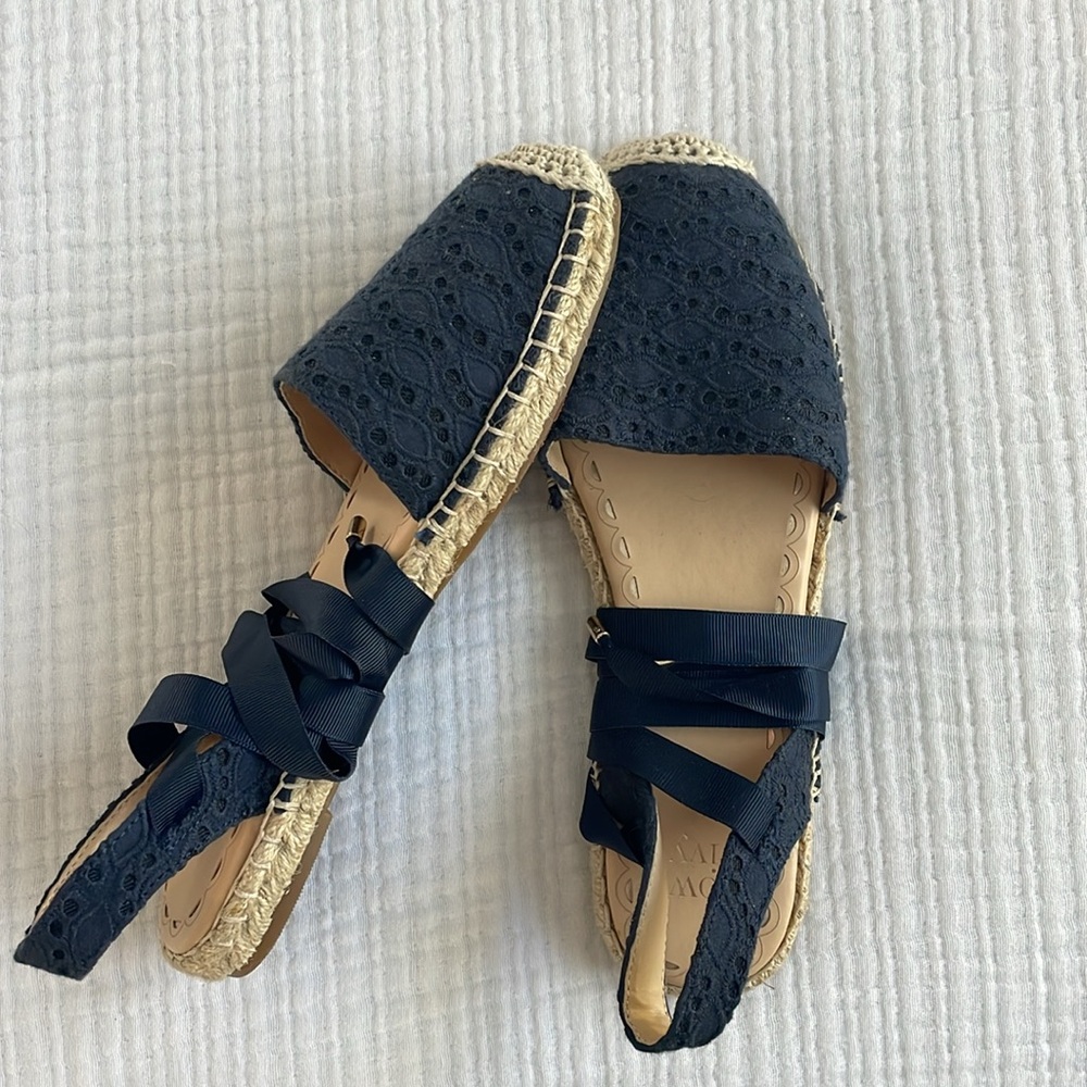 crown & ivy Navy Lace Espadrille Flats with Ribbon Ties - Picture 2 of 4